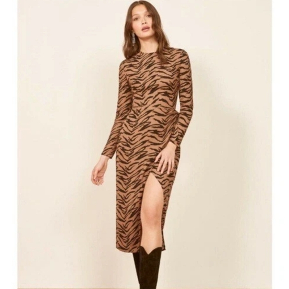 Reformation Maurita Tiger Print Wrap Dress Size 6 - Picture 2 of 10